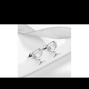 Silver Wine Glass Stud Earrings